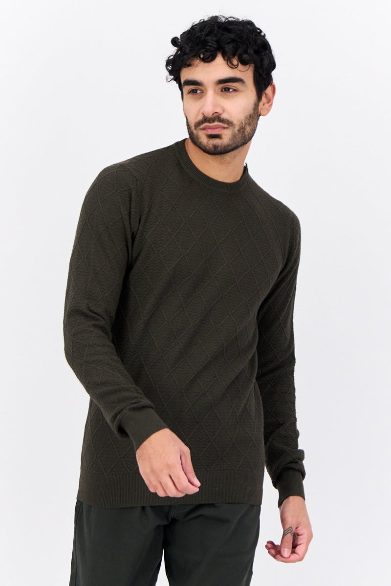Sorbino Men Crew Neck Textured Long Sleeves Sweatshirt, Dark Green - Image 1