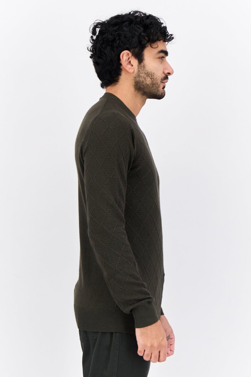 Sorbino Men Crew Neck Textured Long Sleeves Sweatshirt, Dark Green - Image 2