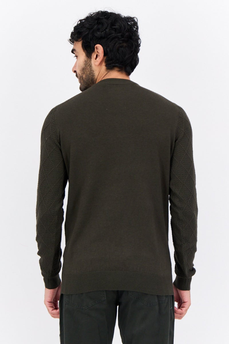 Sorbino Men Crew Neck Textured Long Sleeves Sweatshirt, Dark Green - Image 3