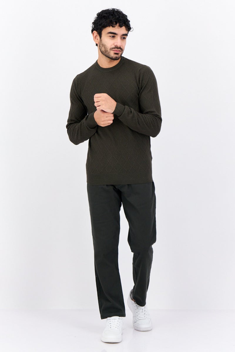 Sorbino Men Crew Neck Textured Long Sleeves Sweatshirt, Dark Green - Image 4