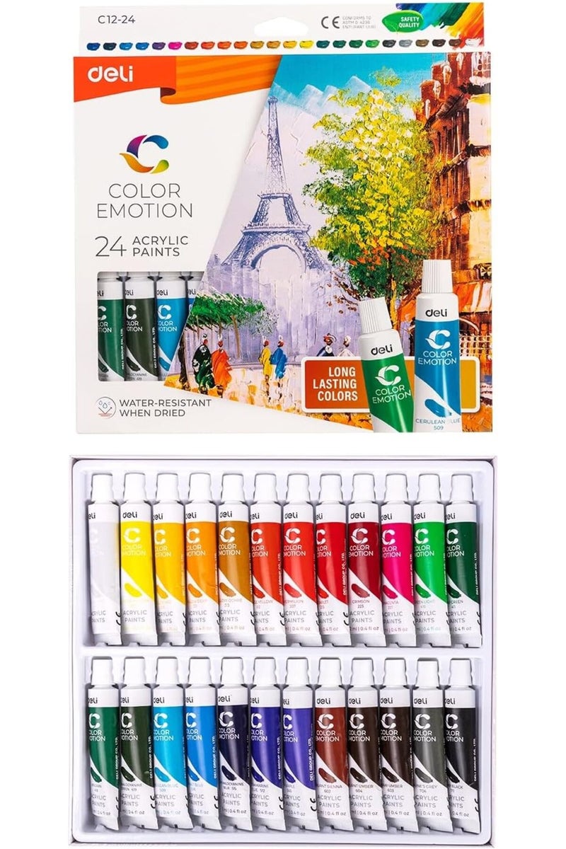 Deli Acrylic Colors 24 Colors, 12ml (EC12-24) - Image 2