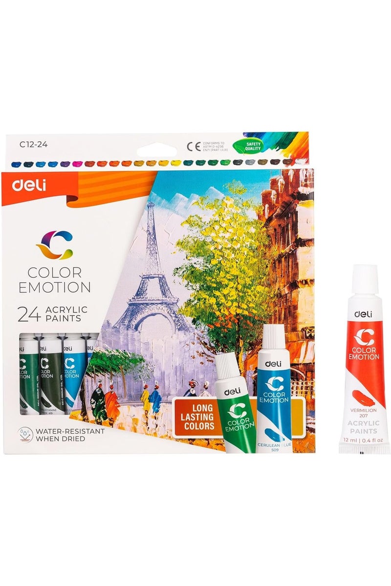 Deli Acrylic Colors 24 Colors, 12ml (EC12-24) - Image 1