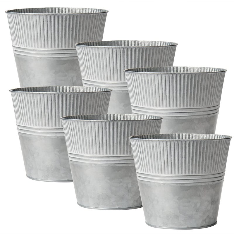 Briful 6.5'' Galvanized Planter, Medium Size Metal Buckets for Flowers Farmhouse Outdoor Planters Metal Pail for Home Decor Indoor, Set of 6 - Image 1