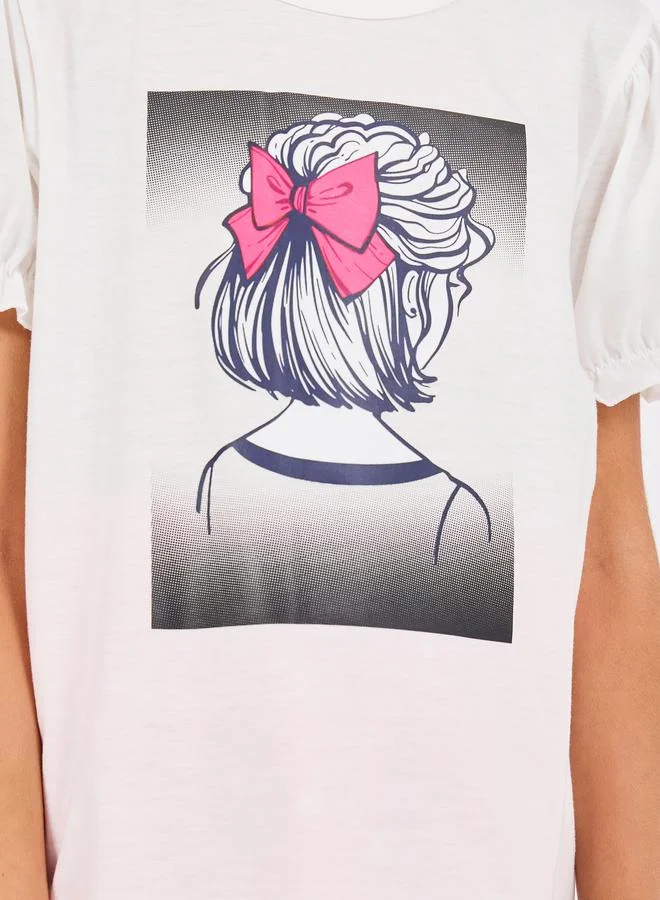 Styli Girl Graphic T-Shirt & Polka Dot Skirt Set