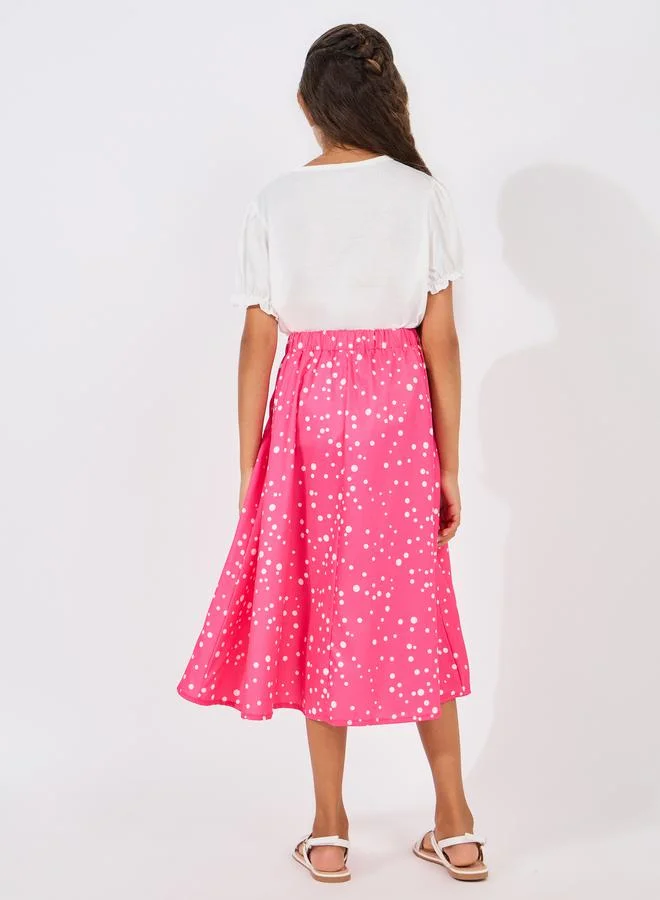 Styli Girl Graphic T-Shirt & Polka Dot Skirt Set