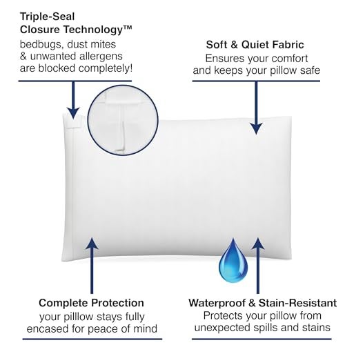Bed Bug Blocker All-in-One Quiet Water Resistant Zip-Up Pillow Protectors, Standard/Queen, 4-Pack - Image 3