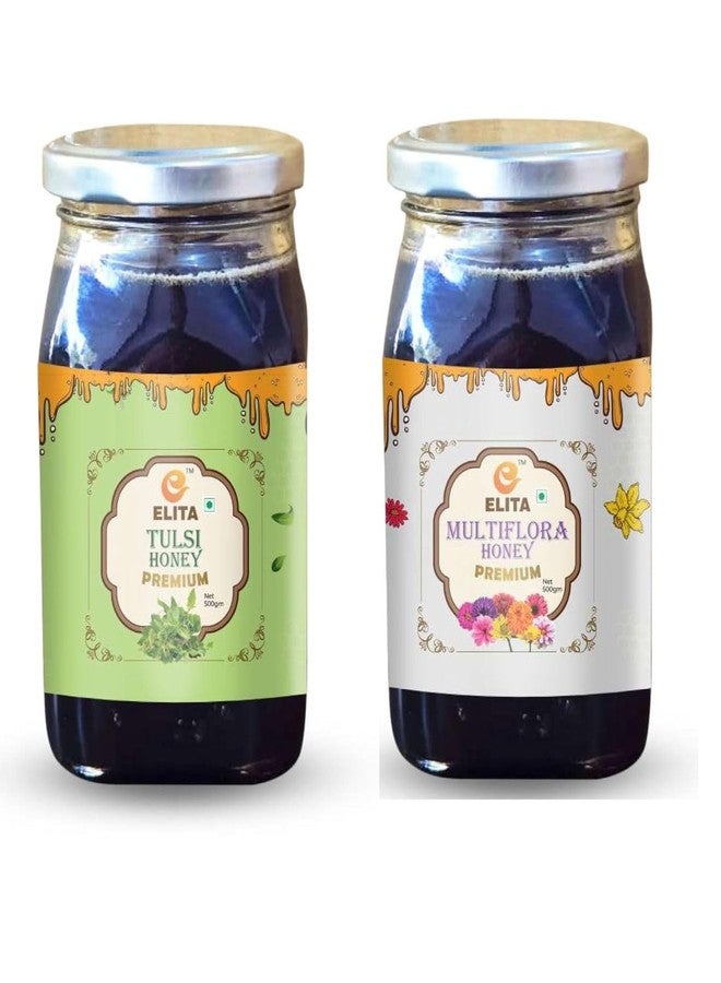 Honey Set | 100% Pure and Natural Unprocessed Single Origin Honey from Farms | Healthy & Organic Rich in Antioxidants | Chemical Free, No Sugar, No Adulteration (1000 Gram, Each 500gm Pack Tulsi & Multiflora) - Image 1