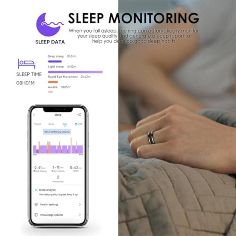 Ultra-thin smart ring for fitness and health tracking, carbon fiber in black gold, 7-day battery life with heart rate, sleep, blood oxygen monitoring, waterproof, compatible with iOS and Android - Image 2