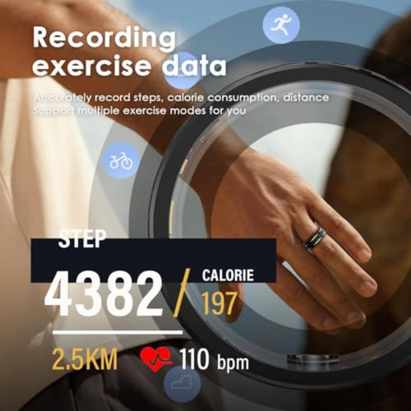 Ultra-thin smart ring for fitness and health tracking, carbon fiber in black gold, 7-day battery life with heart rate, sleep, blood oxygen monitoring, waterproof, compatible with iOS and Android - Image 4