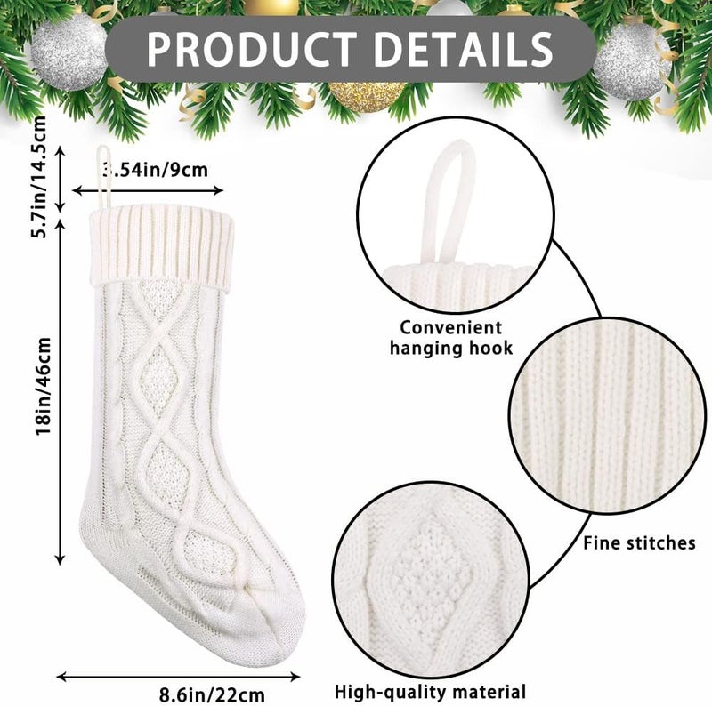 XIMISHOP 4PCS White Christmas Stockings, 18inch Large Personalized Cable Knitted Xmas Hanging Stocking Decorations with Name Tags for Holiday Christmas Party Family Decor - Image 2