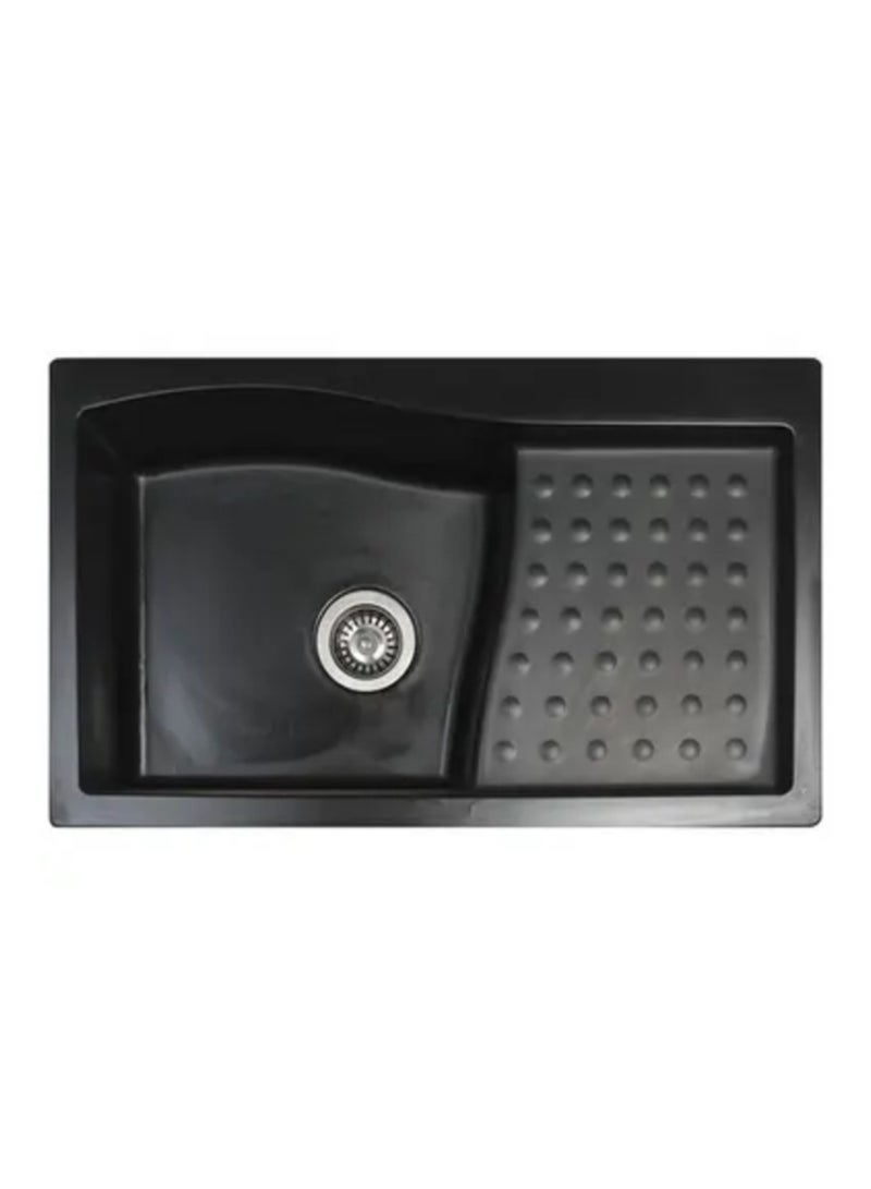 Granite Topmount Kitchen Sink - SZS0801025, Black Color, 80 % Quartz 20 % Acrylic Resin, Single Bowl with Drain, Basket Waste & Pipe Included, 813 × 480 × 200 mm