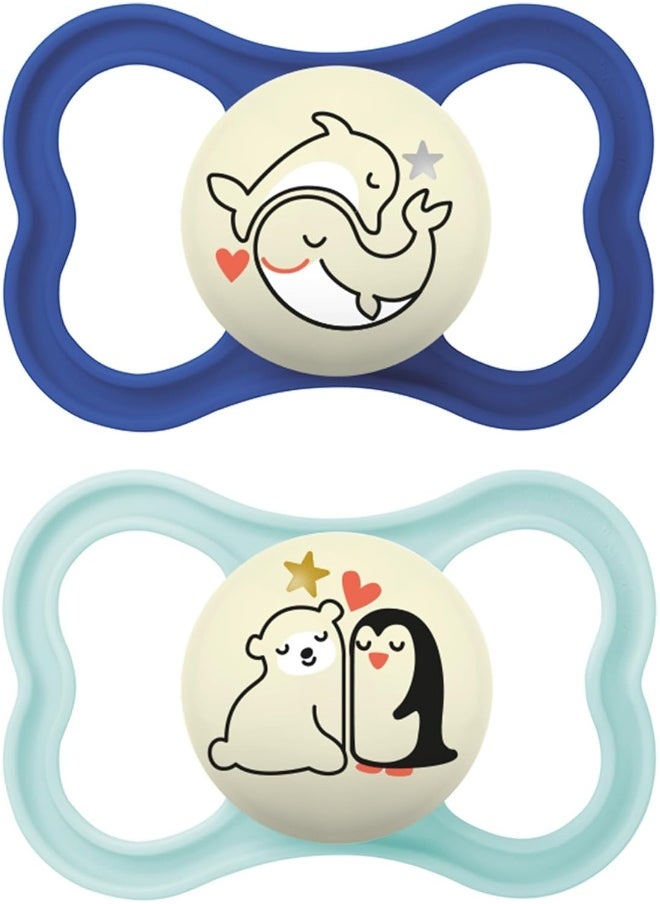 MAM MAM Supreme Night Pacifiers (2 Pack, 1 Sterilizing Pacifier Case), Best Pacifier for Breastfed Babies 16+ Months, Glow in The Dark Pacifiers, Boy Pacifier  - Image 1