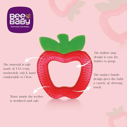 BeeBaby Teethers for 6 to 12 Months BPA Free. Cooling Water Filled Baby Teether, Soft Teething Toy for Babies with Carry Case, Soothes Gums and Easy to Grip. 100% BPA, PVC Free. (Apple - Red, pack of 1) - Image 2