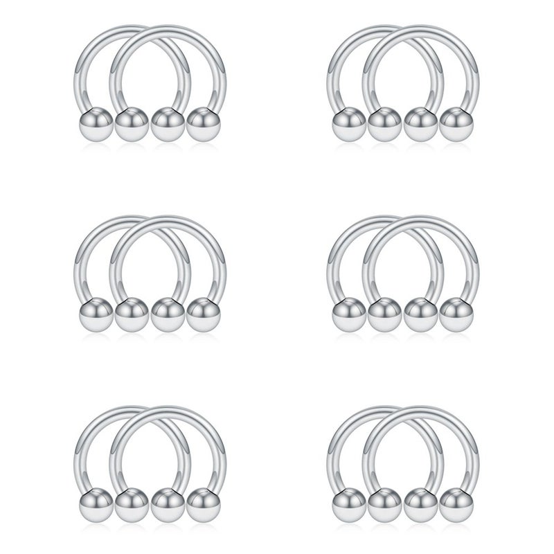 SCERRING 12PCS 316L Stainless Steel 16G Circular Barbells Eyebrow Lip Ear Tragus Horseshoe Hoop Rings With Balls 6mm - Image 1