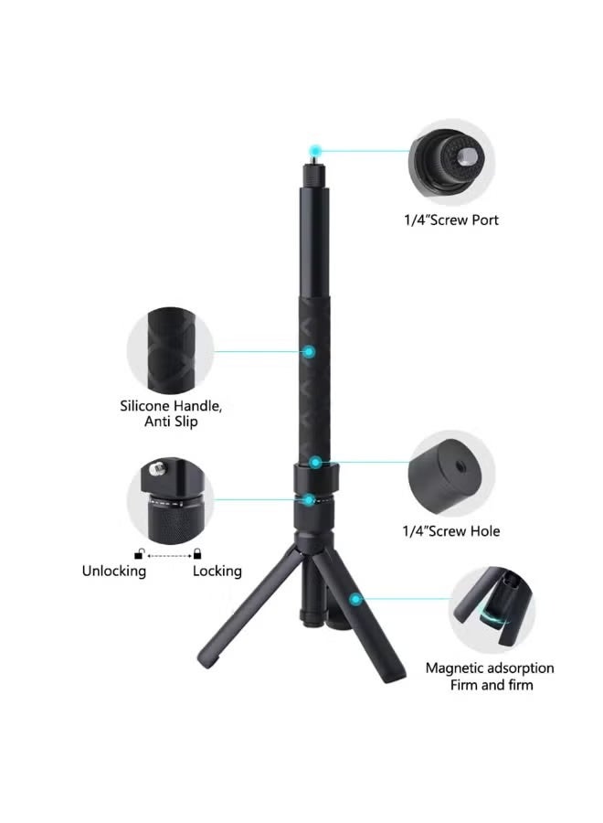 360° Bullet Time Rotating Handle & Invisible Selfie Stick Tripod for Insta360 X5/X4, DJI OSMO Pocket 3, GoPro｜1/4" Thread, 3kg Load, Compact Tabletop Tripod (120cm Extended) - Image 3