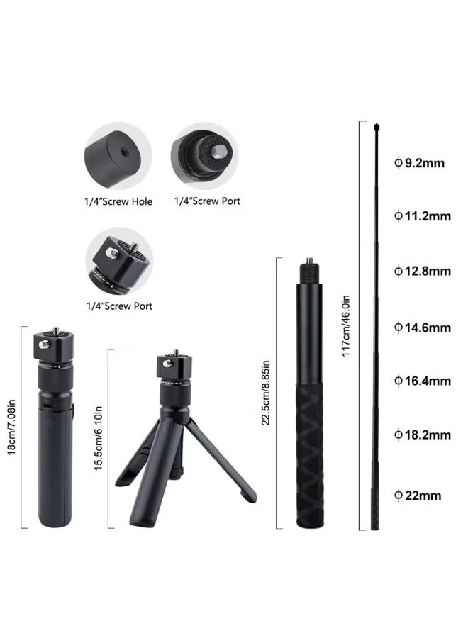 360° Bullet Time Rotating Handle & Invisible Selfie Stick Tripod for Insta360 X5/X4, DJI OSMO Pocket 3, GoPro｜1/4" Thread, 3kg Load, Compact Tabletop Tripod (120cm Extended) - Image 2