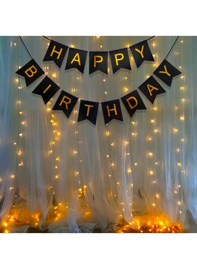 Party Propz Happy Birthday Decoration Items - Black Happy Birthday Backdrop Decorations | Happy Birthday Decoration Kit | Black Happy Birthday Banner with LED Lights (Cardstock) - Image 1