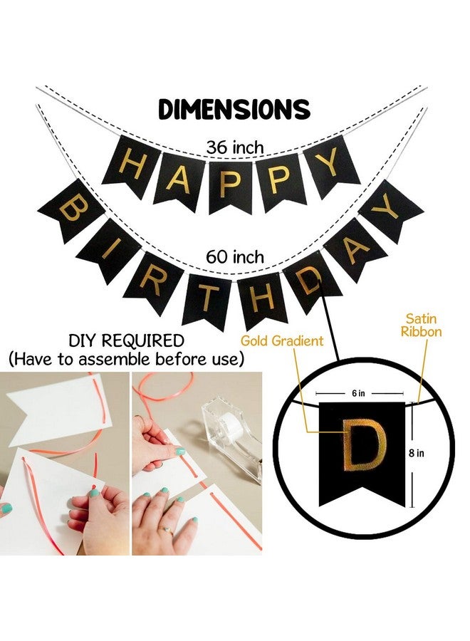 Party Propz Happy Birthday Decoration Items - Black Happy Birthday Backdrop Decorations | Happy Birthday Decoration Kit | Black Happy Birthday Banner with LED Lights (Cardstock) - Image 3