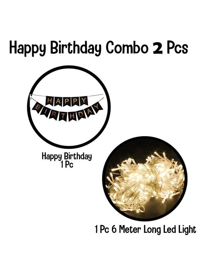 Party Propz Happy Birthday Decoration Items - Black Happy Birthday Backdrop Decorations | Happy Birthday Decoration Kit | Black Happy Birthday Banner with LED Lights (Cardstock) - Image 2