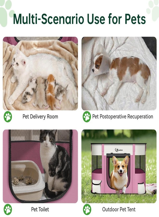 Siedihit Dog Playpen,Cat Pet Puppy Pen,Portable Playpens for Dogs Indoor Outdoor Travel Camping Use,Foldable Dog Kennel Tent Crate for Rabbit Small Animals with Carrying Case (Pink, Medium) - Image 3
