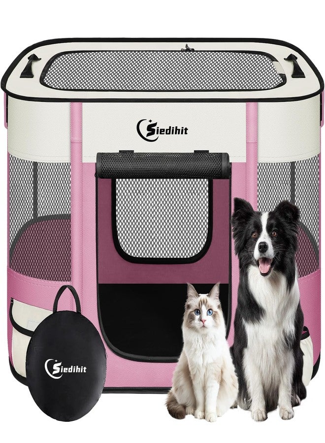 Siedihit Dog Playpen,Cat Pet Puppy Pen,Portable Playpens for Dogs Indoor Outdoor Travel Camping Use,Foldable Dog Kennel Tent Crate for Rabbit Small Animals with Carrying Case (Pink, Medium) - Image 1