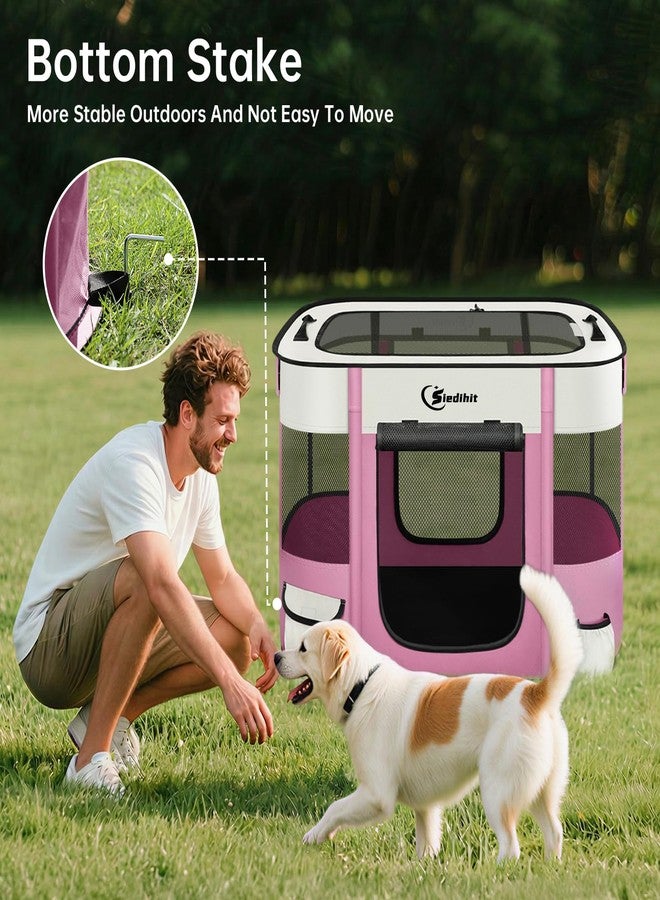 Siedihit Dog Playpen,Cat Pet Puppy Pen,Portable Playpens for Dogs Indoor Outdoor Travel Camping Use,Foldable Dog Kennel Tent Crate for Rabbit Small Animals with Carrying Case (Pink, Medium) - Image 5