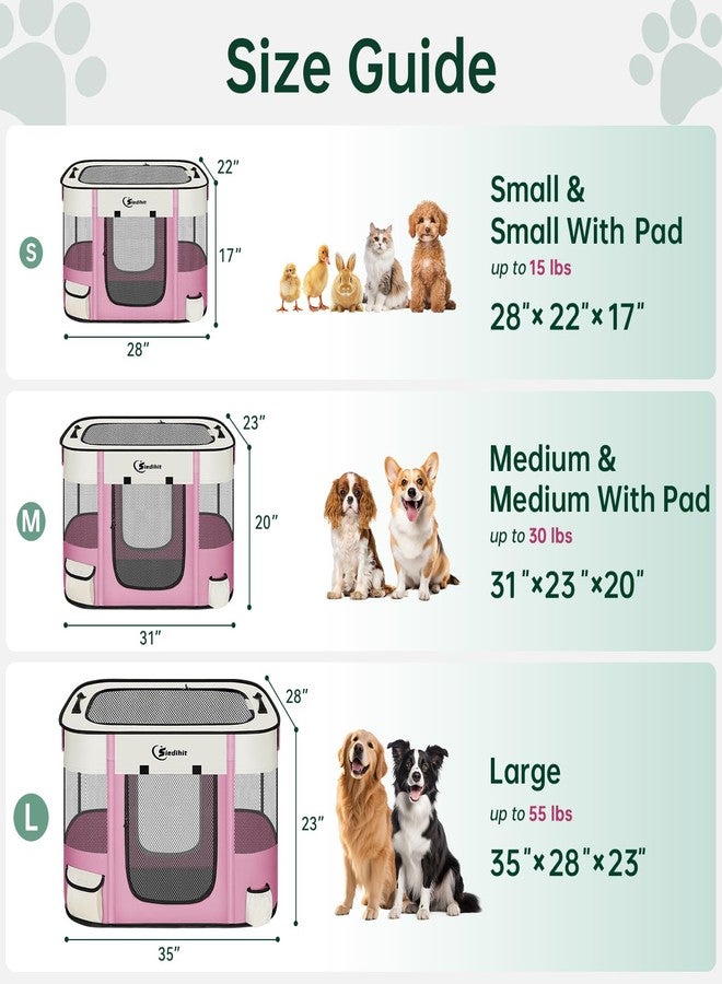 Siedihit Dog Playpen,Cat Pet Puppy Pen,Portable Playpens for Dogs Indoor Outdoor Travel Camping Use,Foldable Dog Kennel Tent Crate for Rabbit Small Animals with Carrying Case (Pink, Medium) - Image 2