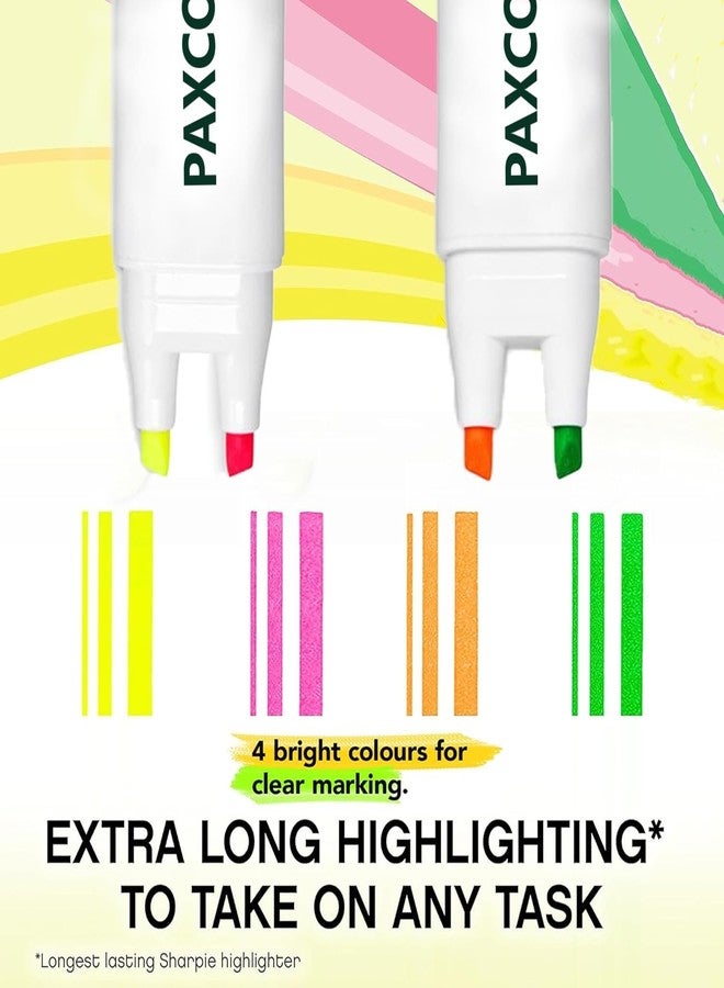 PAXCOO 4 in 1 Highlighter Marker Pens, 4 Colors Chisel Tip Art Markers Sketch Pen, Clear View Highlighter Pastel for Study School & Office Journal Quick Drying & Non-Toxic Sketch - Image 3