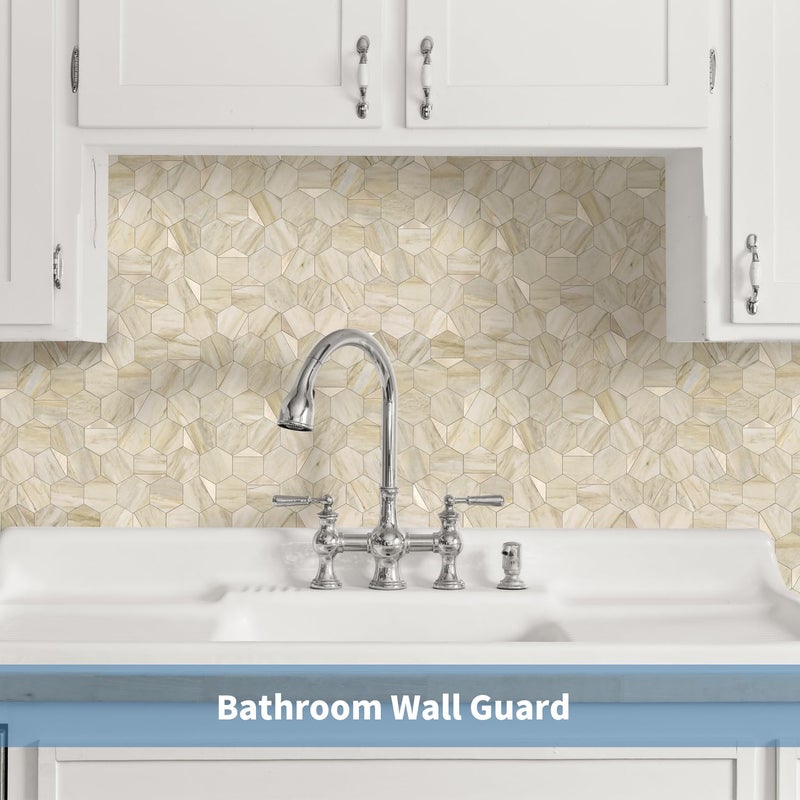OYASIMI 10-Sheet Heavy-Duty Hexagon Peel and Stick Backsplash, Thick Waterproof &Heat Resistant Stick on Wall Tiles, Slate Beige Mosaic for Kitchen & Bathroom, Strong Adhesive Permanent PVC Tiles - Image 4