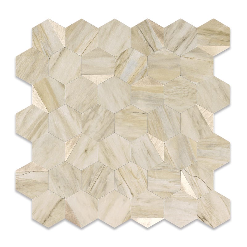 OYASIMI 10-Sheet Heavy-Duty Hexagon Peel and Stick Backsplash, Thick Waterproof &Heat Resistant Stick on Wall Tiles, Slate Beige Mosaic for Kitchen & Bathroom, Strong Adhesive Permanent PVC Tiles - Image 1