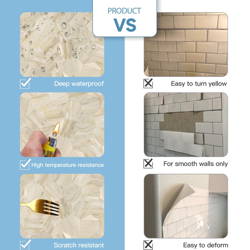 OYASIMI 10-Sheet Heavy-Duty Hexagon Peel and Stick Backsplash, Thick Waterproof &Heat Resistant Stick on Wall Tiles, Slate Beige Mosaic for Kitchen & Bathroom, Strong Adhesive Permanent PVC Tiles - Image 5