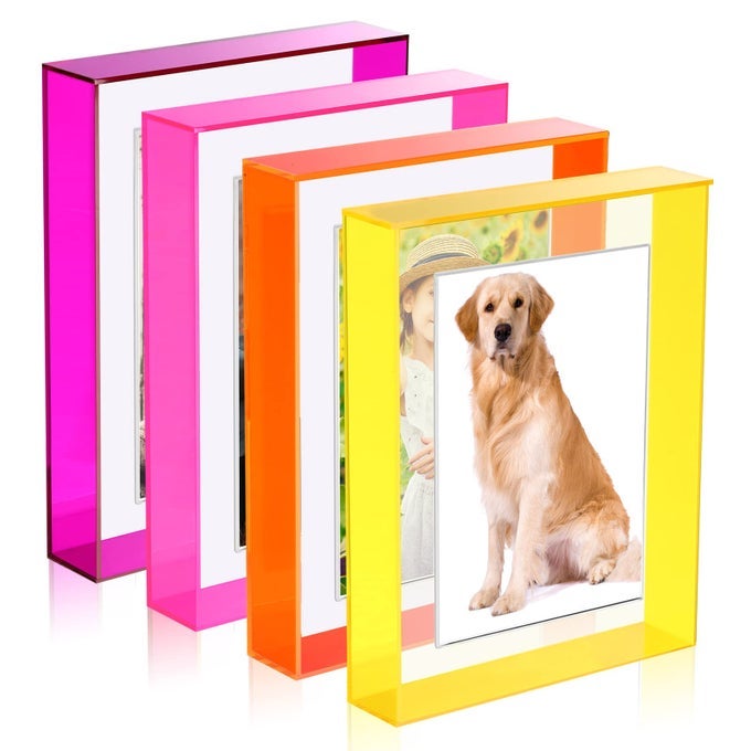 4 PCS 5X7 FLOATING PICTURE FRAME ACRYLIC FRAMES FOR WALL MOUNTED OR TABLETOP STANDING DECORATIVE MAGNETIC PHOTO FRAMES NEON TRANSLUCENT HANGING FRAME DISPLAY PHOTO UP TO 7X9 BRIGHT COLORS
