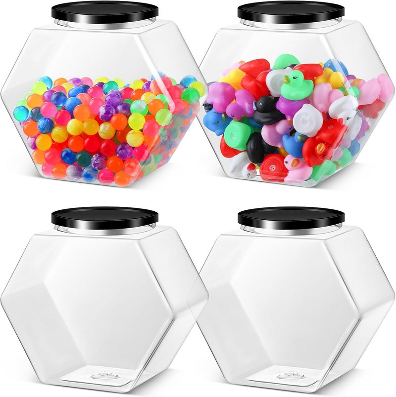Norme 4 Pcs 129 oz Plastic Candy Jars with Lids Hexagon Cookie Jars for Kitchen Counter Candy Bar Containers Acrylic Clear Containers for Buffet Storage Display Dog Treat Laundry Pod Buffet Craft - Image 1