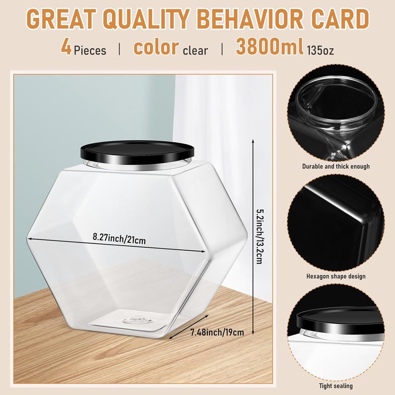 Norme 4 Pcs 129 oz Plastic Candy Jars with Lids Hexagon Cookie Jars for Kitchen Counter Candy Bar Containers Acrylic Clear Containers for Buffet Storage Display Dog Treat Laundry Pod Buffet Craft - Image 2
