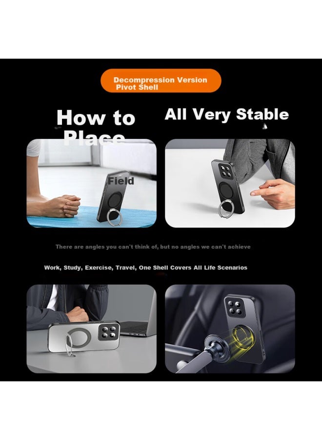 Holdzu Decompression Edition Pivot Case For Xiaomi 15spro Phone Case Xiaomi 15spro Protective Cover Magnetic Adsorption Full Coverage Anti-drop High-end Bracket Men And Women New - Deep Space Black
