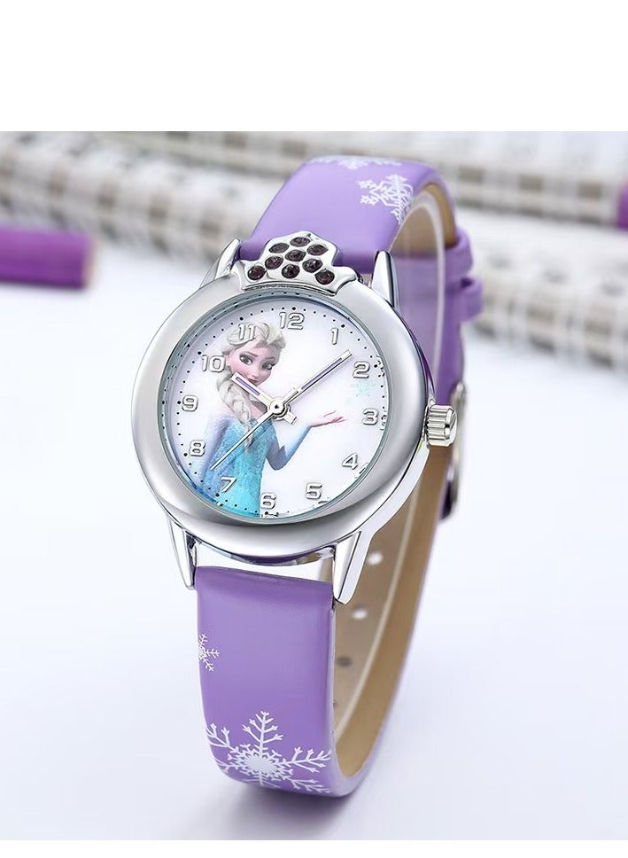 هدية الكريسماس المجمدة إلسا وأنا ساعة للأطفال البنات الأرجواني - Image 1