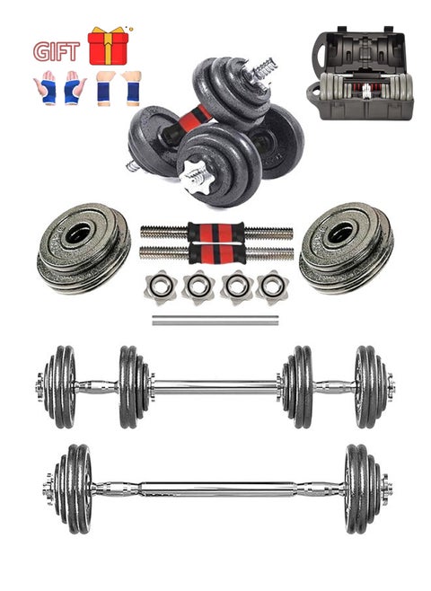 20kg Professional Adjustable Cast Iron Dumbbell Set - Heavy Duty Convertible Barbell Weightlifting Kit for Home Gym & Cross Training, Strength Building Equipment for Men
