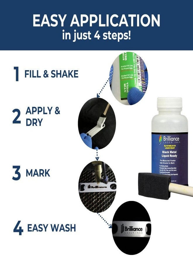 BRILLIANCE LASER INKS Liquid Ready Laser Marking Powder-Brilliance Laser Inks -BLI101MBLIQ120- Black Laser Ink for Metals Marking with CO2/Fiber/YAG (120 ml, Black) - Image 4