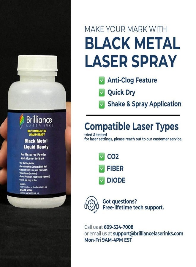 BRILLIANCE LASER INKS Liquid Ready Laser Marking Powder-Brilliance Laser Inks -BLI101MBLIQ120- Black Laser Ink for Metals Marking with CO2/Fiber/YAG (120 ml, Black) - Image 2