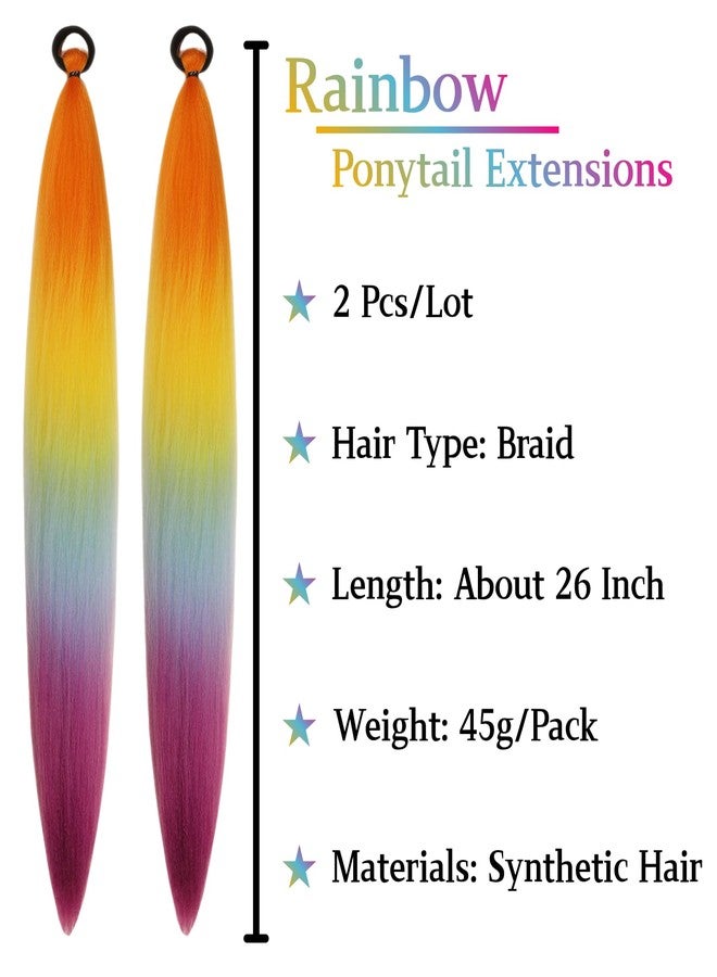 Leticia Rainbow Braiding Hair Extension for Braids Hypoallergenic Synthetic Ombre Braid Ponytail Extensions with Elastic Tie Fashion Festival Rave Hair Accessories 26 inch - Image 2