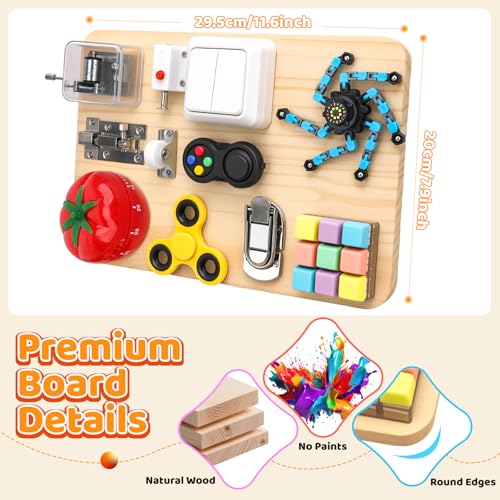 Amarlozn Busy Board Toy for Toddlers 11 in 1 Wooden Montessori Educational Fidget Sensory Toy for Stress Relief Activity Board Desk Gadget for Kids Preschool Learning Car Airplane Travel Birthday Gift 11 - Image 5