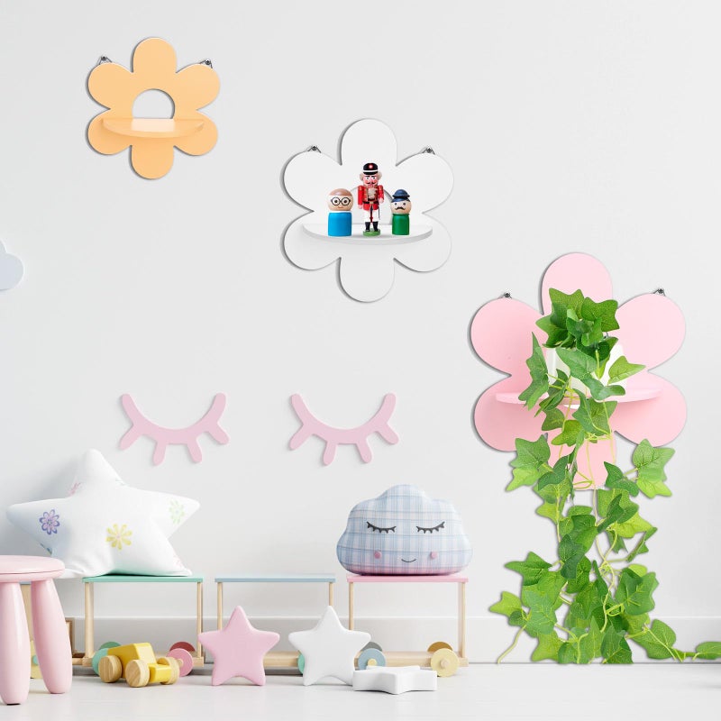 Soaoo 3 Pcs Daisy Flower Floating Shelves, Wooden Boho Daisy Plant Shelf, Wall Mounted Display Stand, Hanging Display Flower Decor for Living Room Bathroom Bedroom(Pink,White,Yellow) - Image 5