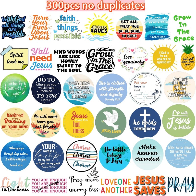 KASANYER 300PCS Inspirational Christian Stickers, Vinyl Waterproof Jesus Bible Verse Stickers for Prayer Board Scrapbook Water Bottle Laptop, Religious Faith Christian Easter Gifts for Kids Women Men - Image 2