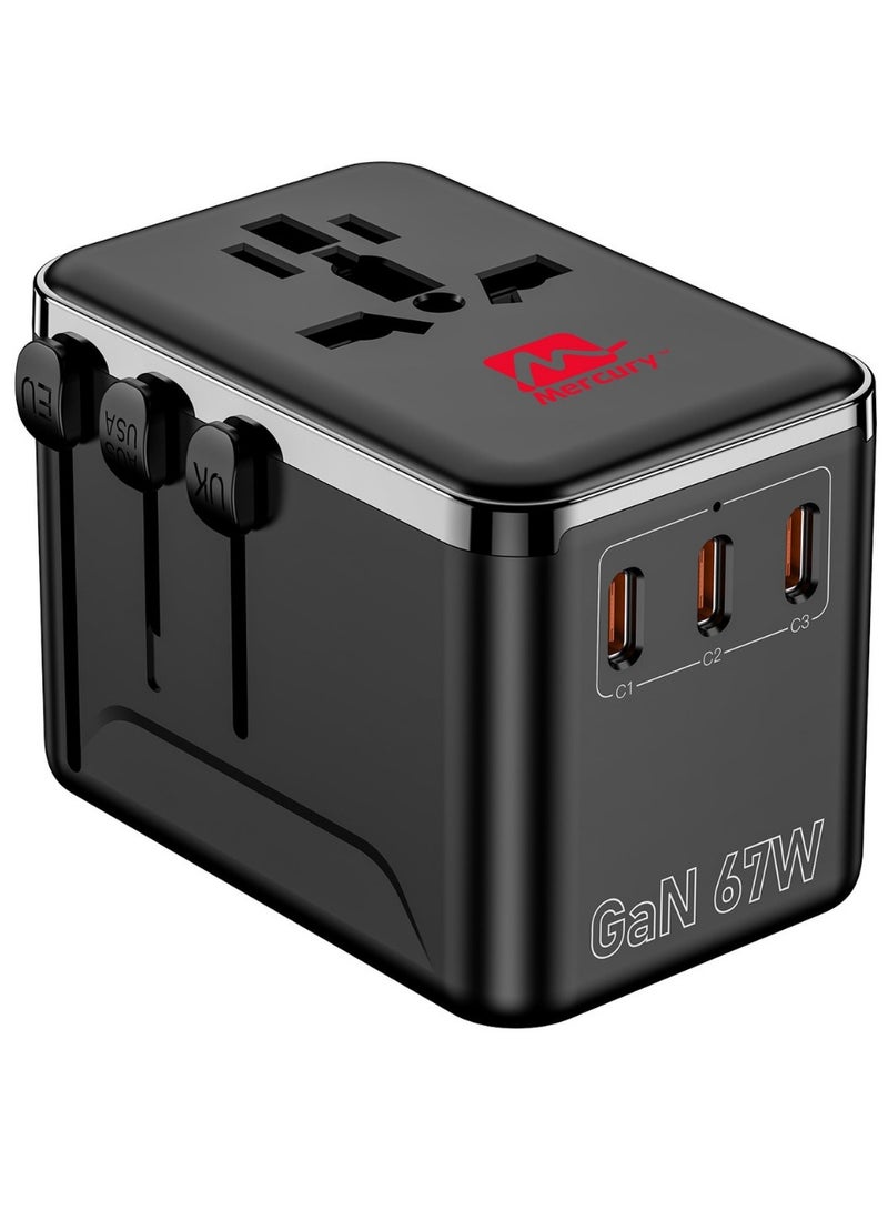 Mercury GAN Fast Charger with USB-C & 4 ports. Charges Laptop, Phone, Tablet, Electric Razor. Universal travel adapter for EU, UK, US & AU – power up multiple devices safely. (MER-GC-67W) - Image 2