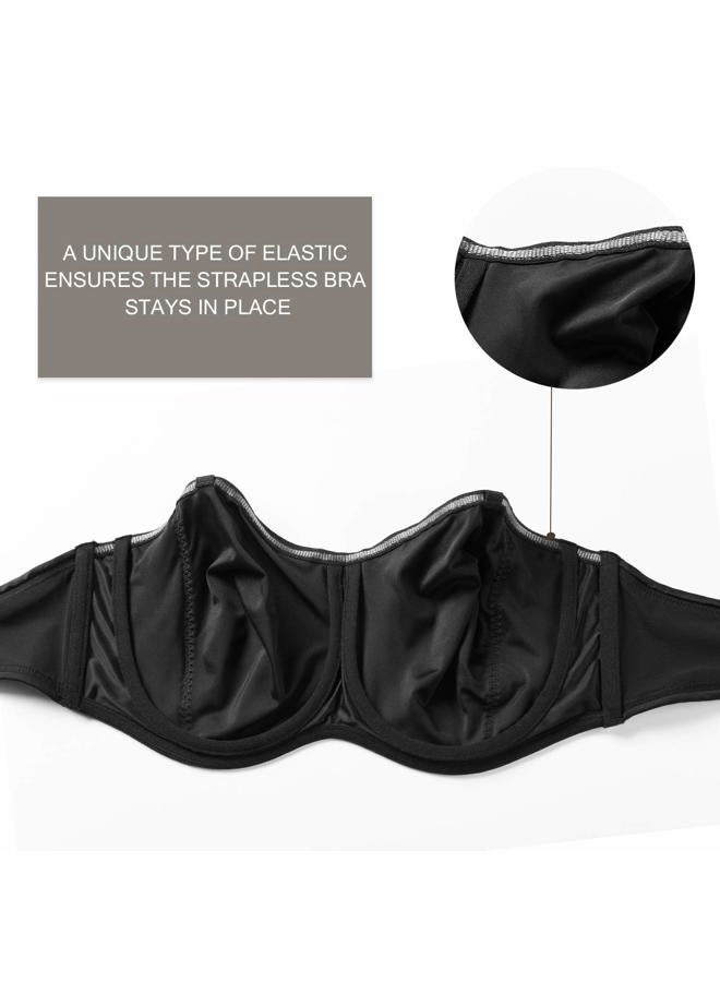 DELIMIRA Women's Seamless Underwire Bandeau Minimizer Strapless Bra for Large Bust Black 80D - Image 4