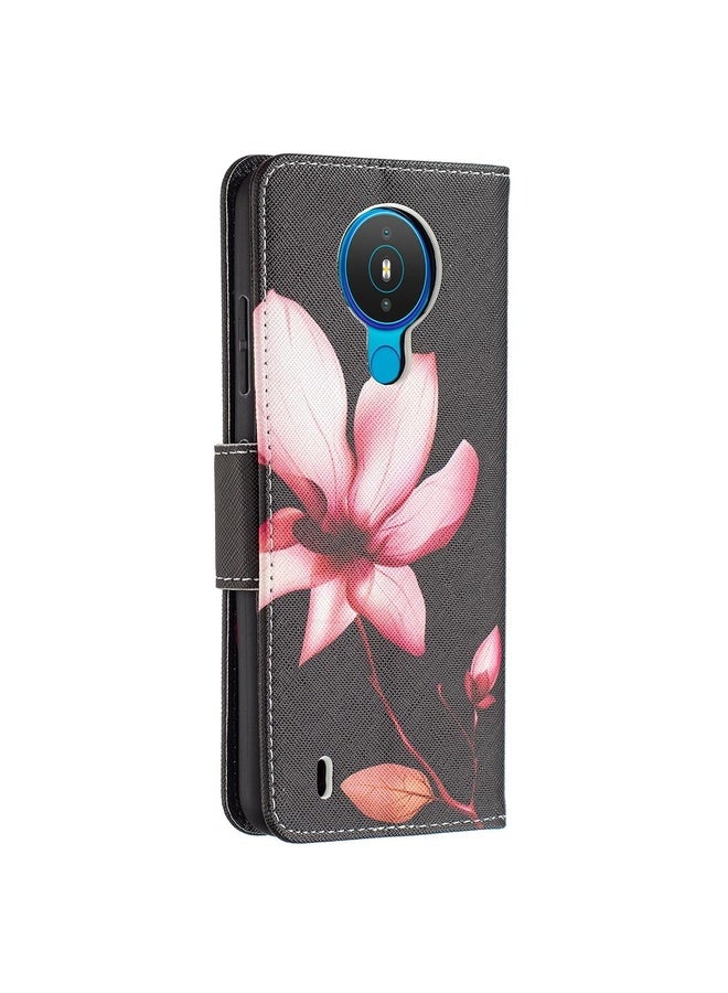 HuHa Case Cover For Nokia 1.4 Colored Drawing Pattern Horizontal Flip Leather Case with Holder & Card Slots & Wallet(Lotus)  - Image 3