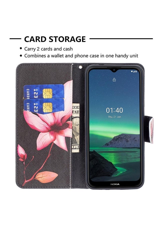 HuHa Case Cover For Nokia 1.4 Colored Drawing Pattern Horizontal Flip Leather Case with Holder & Card Slots & Wallet(Lotus)  - Image 5