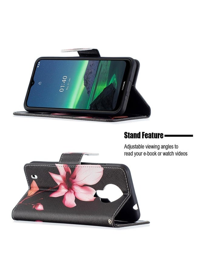 HuHa Case Cover For Nokia 1.4 Colored Drawing Pattern Horizontal Flip Leather Case with Holder & Card Slots & Wallet(Lotus)  - Image 4
