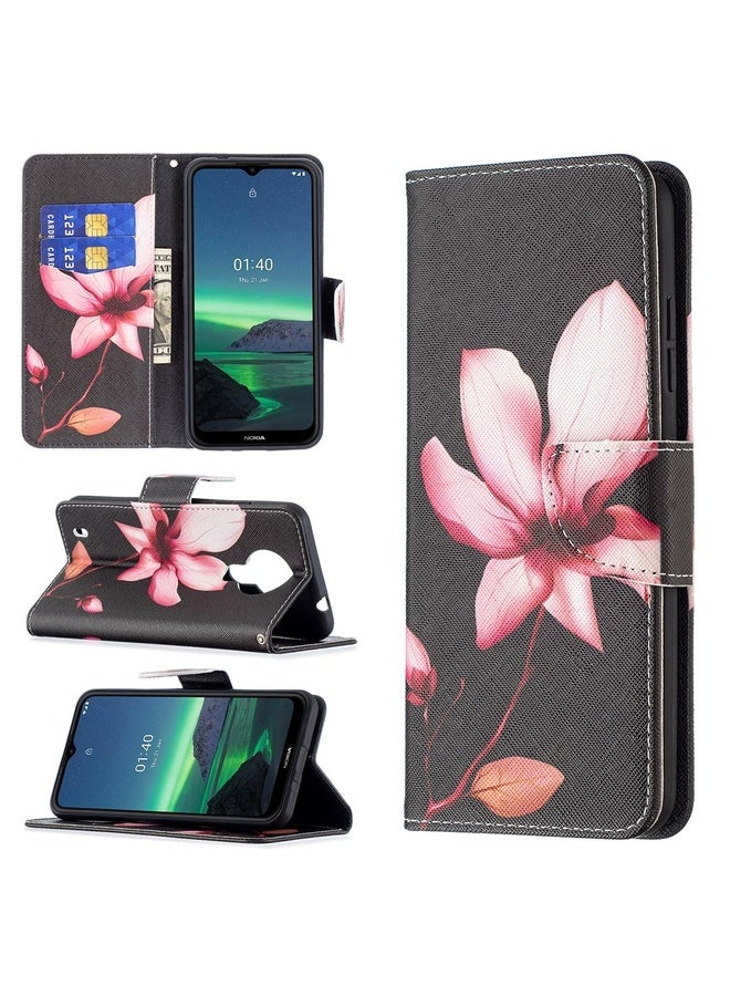 HuHa Case Cover For Nokia 1.4 Colored Drawing Pattern Horizontal Flip Leather Case with Holder & Card Slots & Wallet(Lotus)  - Image 1