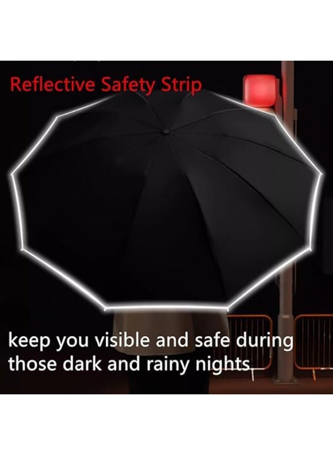 Ring Buckle Umbrella, Reflective Safety Strip, Sturdy Windproof, Portable Reverse Folding Umbrella, Ring Buckle Fully Automatic Umbrella, Travel Portable, Compact Folding Travel Umbrella, Blue - Image 2